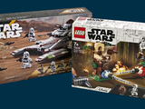 two lego star wars sets are in a box on a blue background
