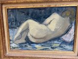 une peinture à l'huile représentant une femme nue allongée sur un lit