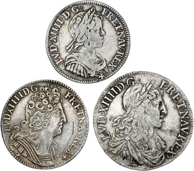 trois pièces d'argent, dont l'une représente un buste et l'autre un buste