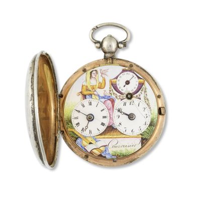 a pocket watch that has a picture of people on it
