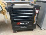 a black tool cabinet with a jet master logo on it