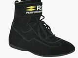 a picture of a pair of black shoes with a logo on the side
