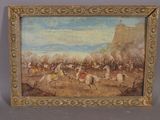 une image représentant un tableau d'une bataille avec des hommes à cheval