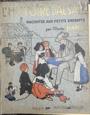 an old children ' s book with a picture of a man and two children