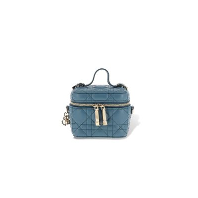 a small blue bag with two zippers on the front