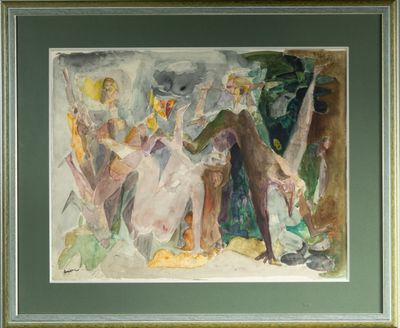an image of a painting of a group of people sitting on a couch