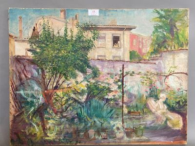 Vue d'un jardin lyonais (possiblement de la Croix-Rousse), h…