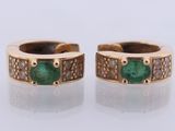 pair of 18k yellow gold emerald and diamond earrings