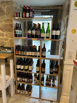 bottles of wine are stacked on shelves in a wine cellar