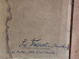 graffiti on the wall of an old building with a sign that reads, ' le faouet faouet faouet '