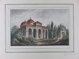 une image représentant un tableau d'un bâtiment au toit rouge