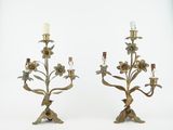 pair of antique brass candelabs with flowers and leaves
