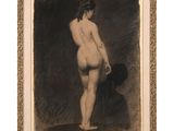 un dessin en noir et blanc représentant une femme nue coiffée d'un chapeau