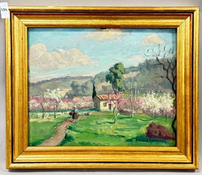 une peinture d'une maison au milieu d'un champ