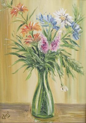 DIM Le bouquet de fleurs Huile sur toile encadrée Signée en …