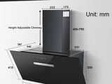 an image of a diagram of a cooker hood with the height of the hood