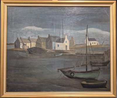 une image d'un tableau représentant un bateau dans l'eau