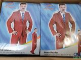 boxes of two men ' s red suits with a mustache and moustache