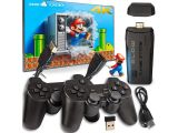 a nintendo wii game system with two controllers next to it