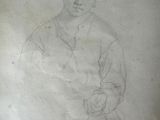 pencil drawing of a woman with a hat and gloves