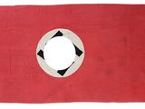 an image of a red flag with a soccer ball in the center