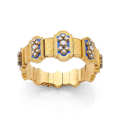 an 18k gold, enamel and diamond ring