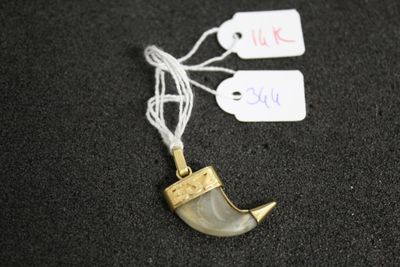 un gros plan d'un collier orné d'un objet en forme de corne