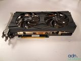 a close up of a video card on a white surface