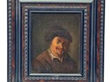 un vieux tableau représentant un homme portant un chapeau et une barbe