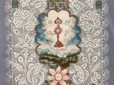 une image représentant une croix et des fleurs sur fond bleu