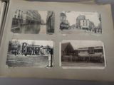 several old photos of a street with buildings and people on it