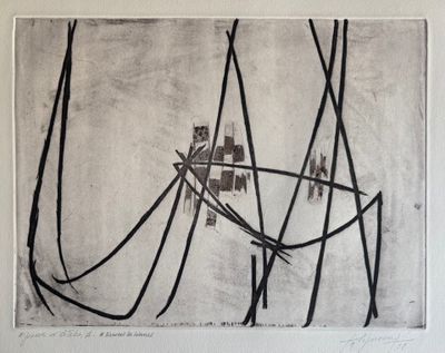 dessin représentant une peinture abstraite en noir et blanc composée de lignes et de formes
