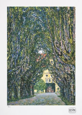 une image représentant une peinture où l'on voit des arbres et un bâtiment en arrière-plan
