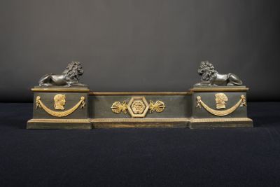 paire de figurines anciennes en bronze représentant des lions sur des socles