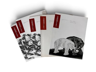 three books with black and white illustrations of elephants on them