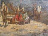 une peinture représentant un groupe de personnes sur la plage