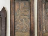 two wooden frames with a picture of a castle on them