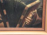 a painting of a man holding an accordion in his hand