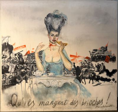 un tableau représentant une femme assise à une table, une cigarette à la main