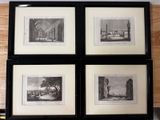 quatre photos en noir et blanc représentant un bâtiment et une horloge