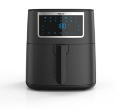une friteuse à air chaud noire équipée d'une horloge numérique