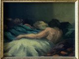 a painting of a woman laying on a bed