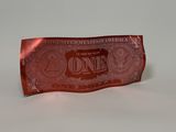 an image of a red one dollar bill on a white surface