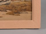 a picture of a painting of a boat on the beach