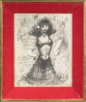 an image of a drawing of a woman in a red dress