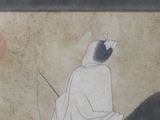 a painting of a man riding a horse with a cat on his back