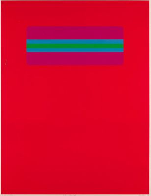 une image représentant un carré rouge orné d'une bande verte
