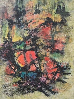a painting of a painting with many colors and shapes on it