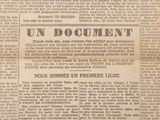 an old french newspaper with a newspaper clipping of a man in a suit and tie