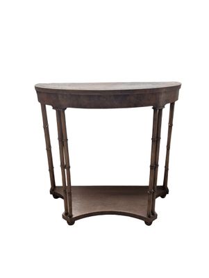 a wooden table with a shelf on top of it